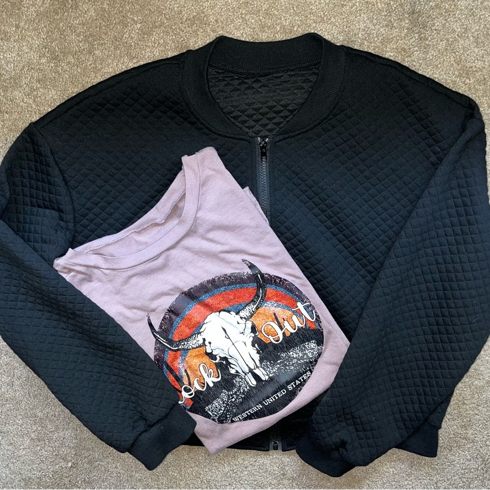 Black Quilted Jacket with T-shirt